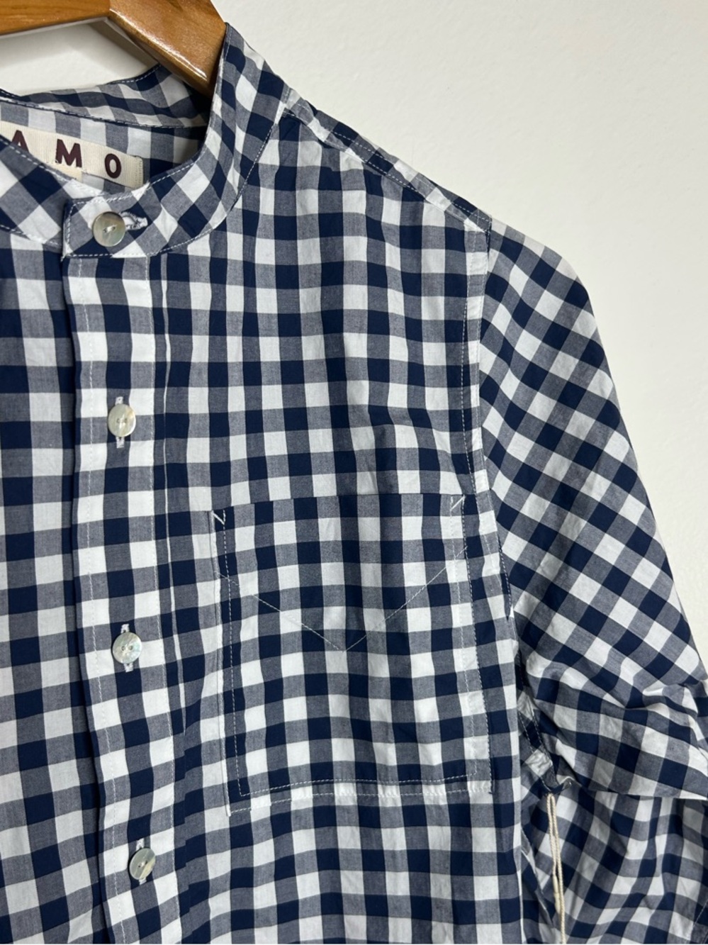 NWT AMO Rosalind Shirt Blue Navy Checkered Cropped Button Down Shirt Small - Picture 8 of 14